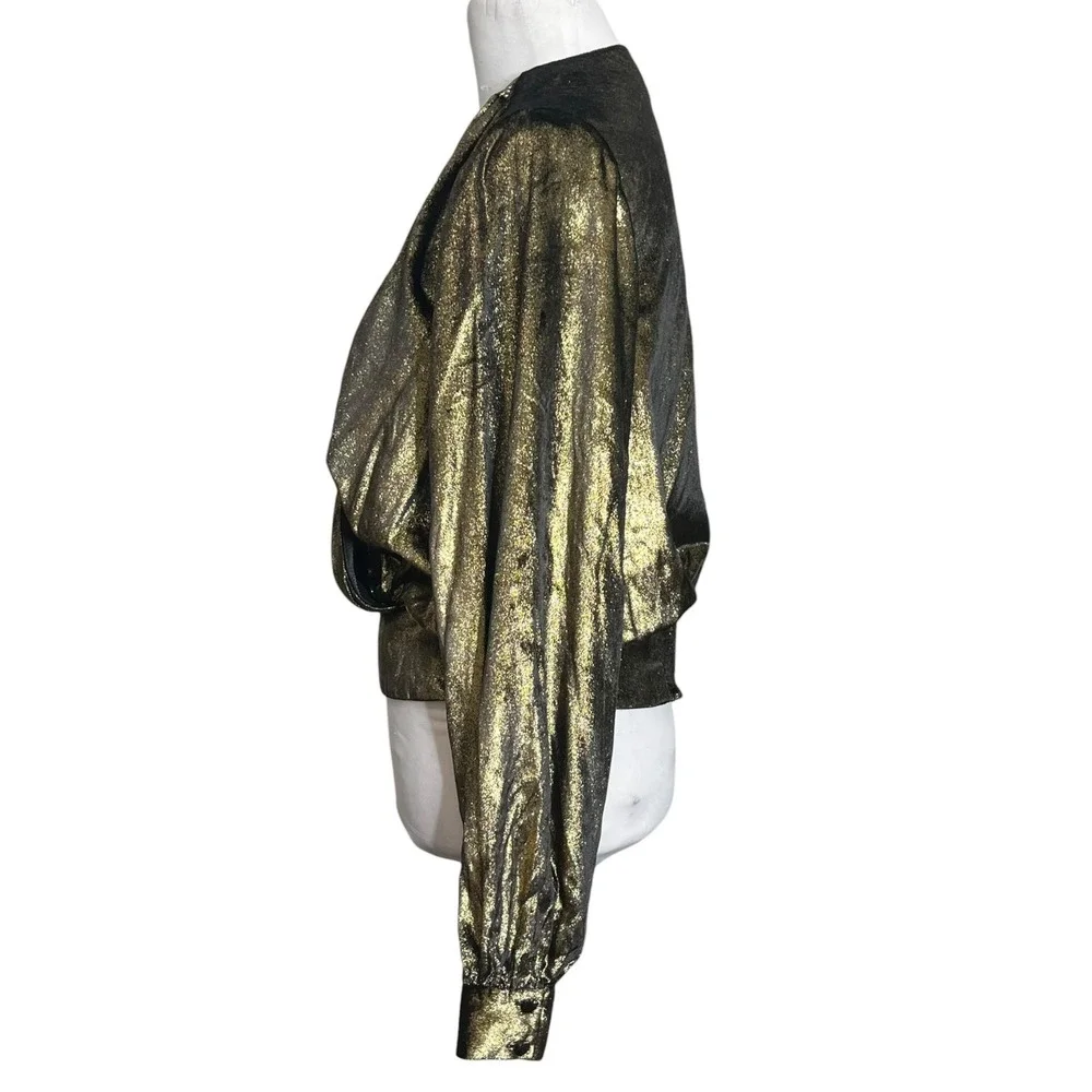 FRAME Metallic Gold Wrap Blouse Women's Medium Long Sleeve Party Top Night Out